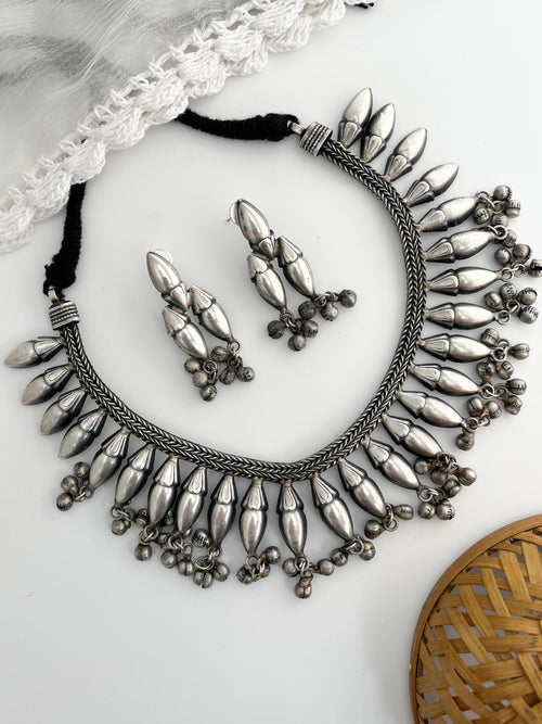 CHANCHALA-Silver Oxidized Necklace Set