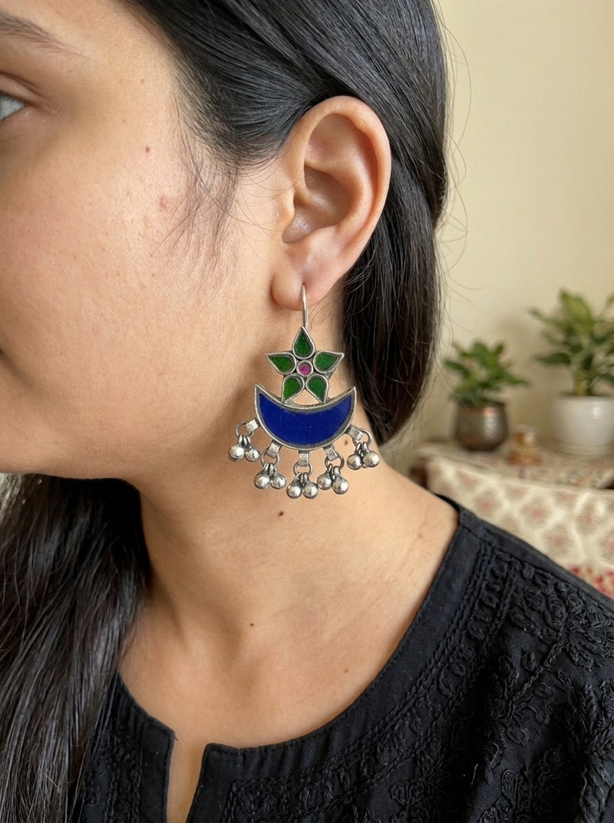 CHANDANI - Afghani Glass Chandbali Blue Green