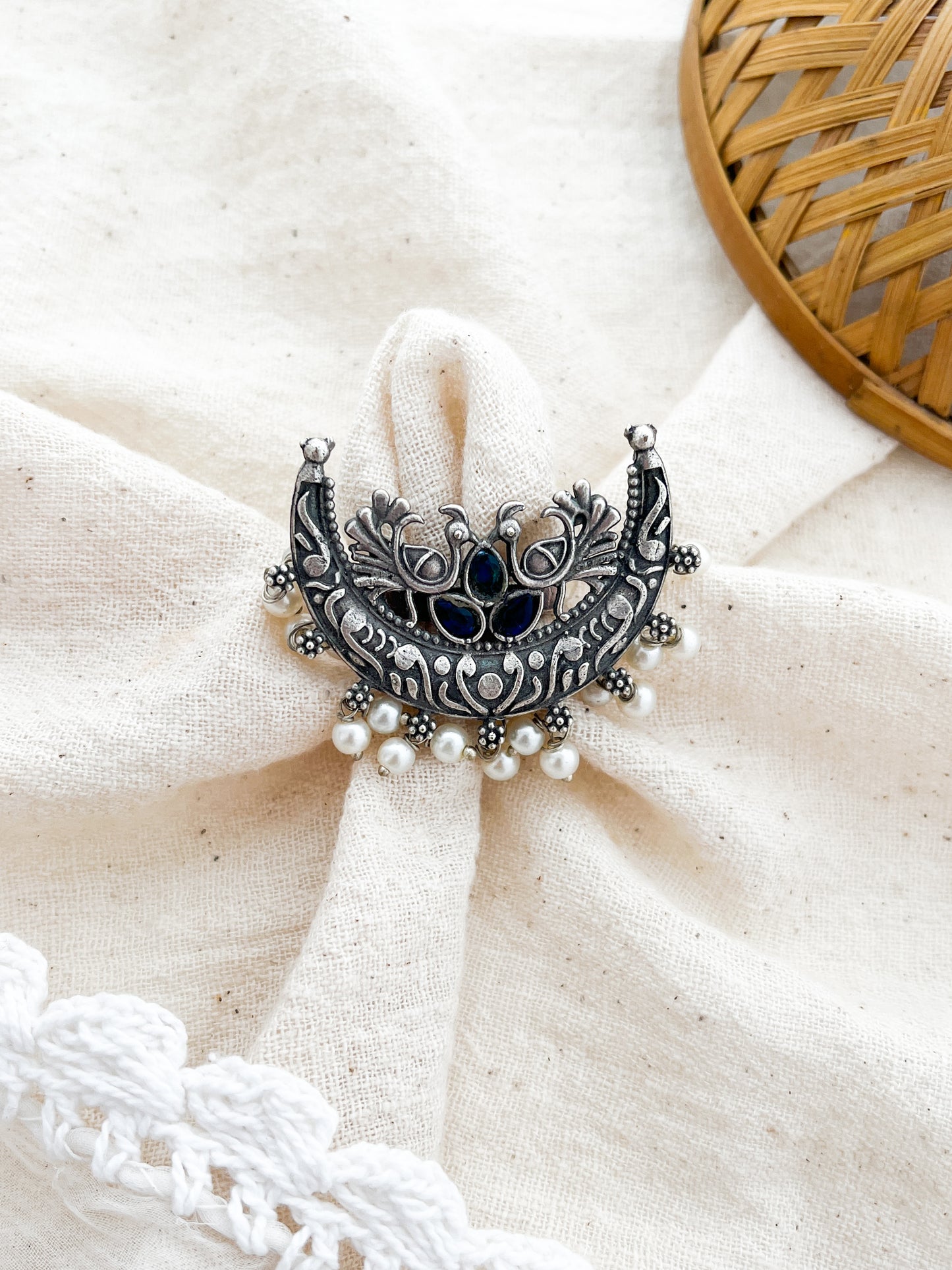 Chandani - Silver Oxidised Ring Blue