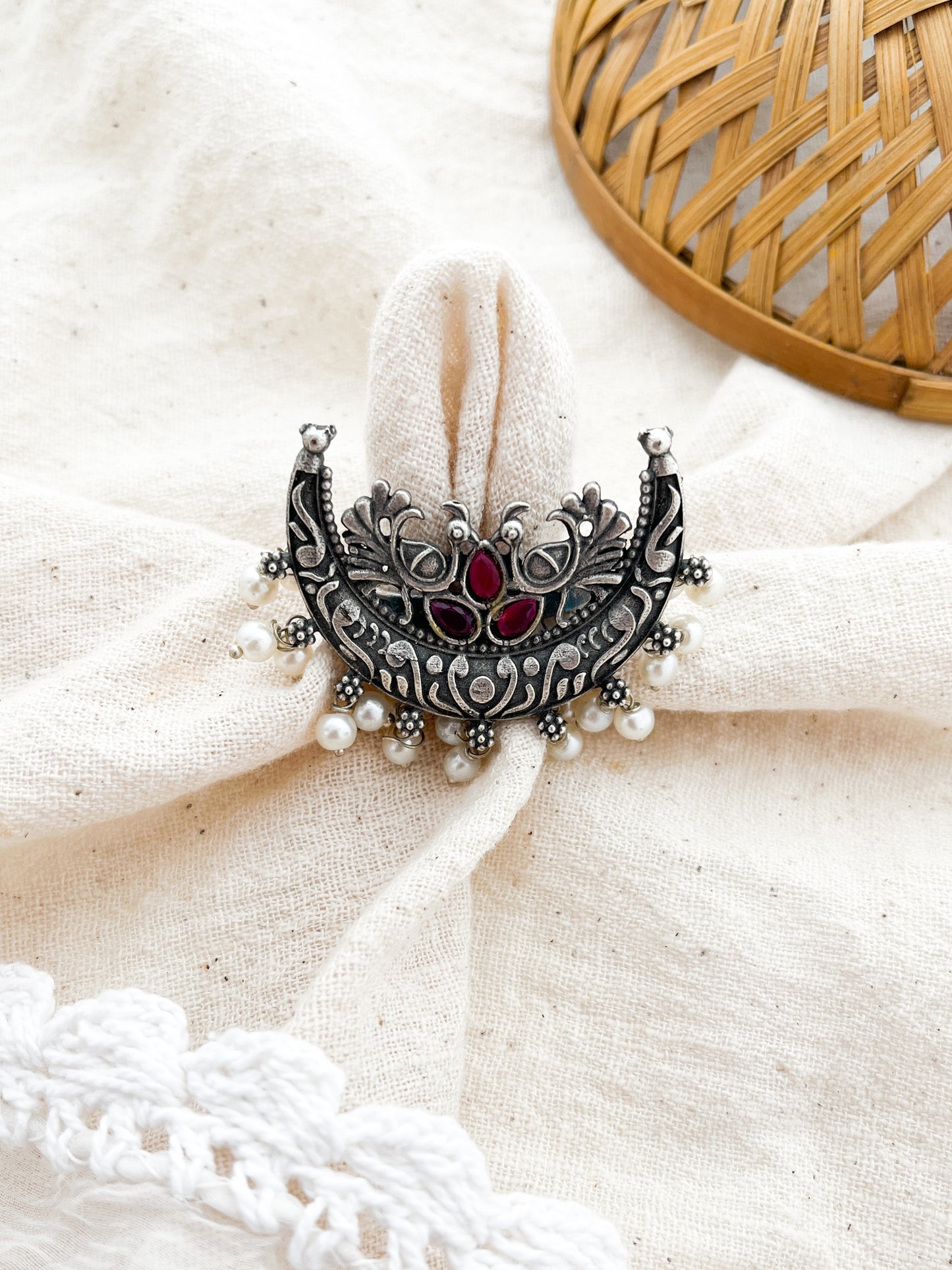 Chandani - Silver Oxidised Ring Maroon