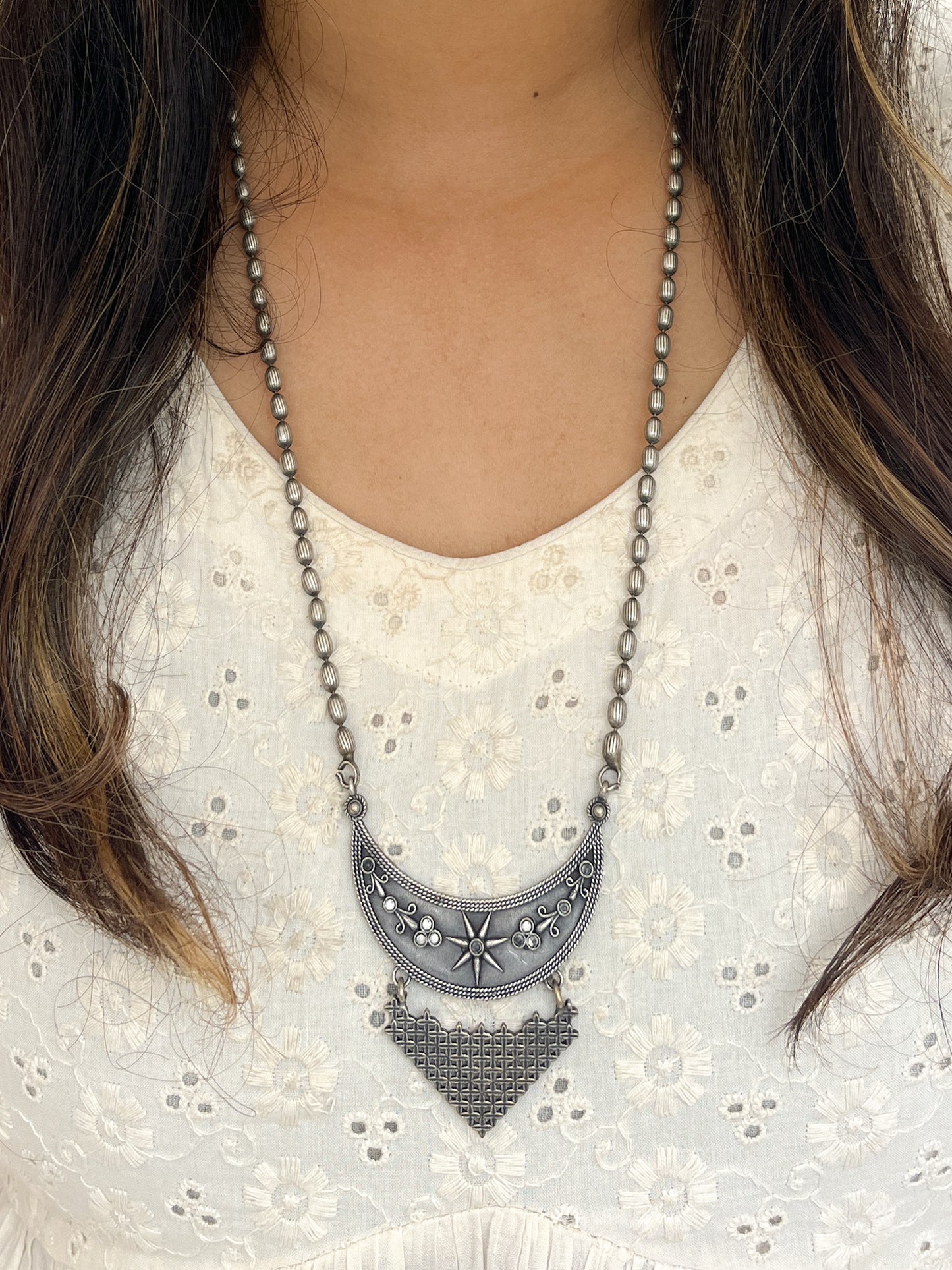 Chandani Silver Oxidized Matarmala Long Neckpiece