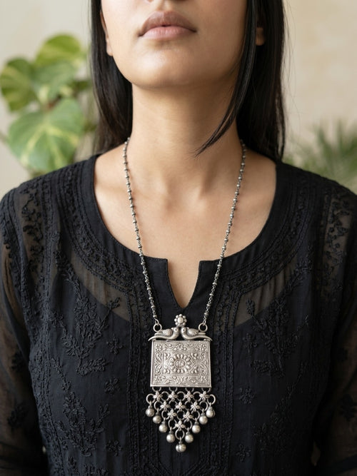 DHARA - Silver Plated Brass Long Neckpiece