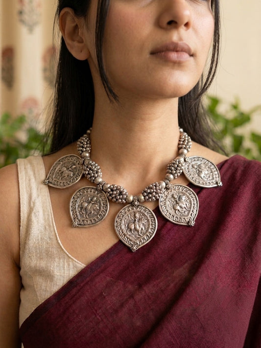 BHAVANI- Brass With Silver Plating Durga Ma Pendent Neckpiece