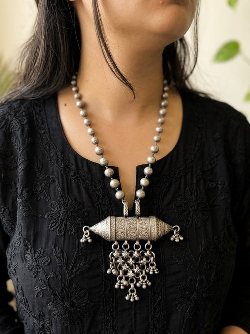 DWARKA- Silver Plated Brass Long Neckpiece