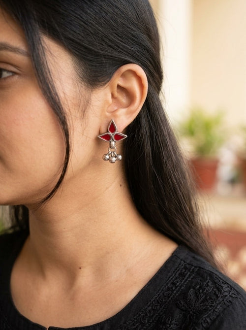 FARHET - Deep Red Glass Brass Stud