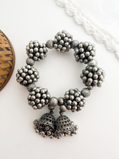 Gajra- Silver Polish Black Oxidised Adjustable Bracelet Cum Gajra