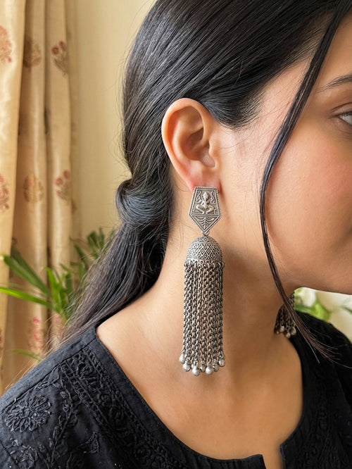 GANGA - Brass German Silver Long Jhumka