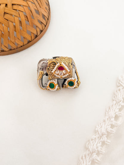 HAATHI - Dual Tone Pichwai Kundan Studded Ring