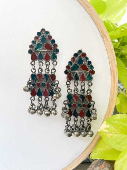 Hoor - Aghani Multicolour Black polish Oxidised Earrings