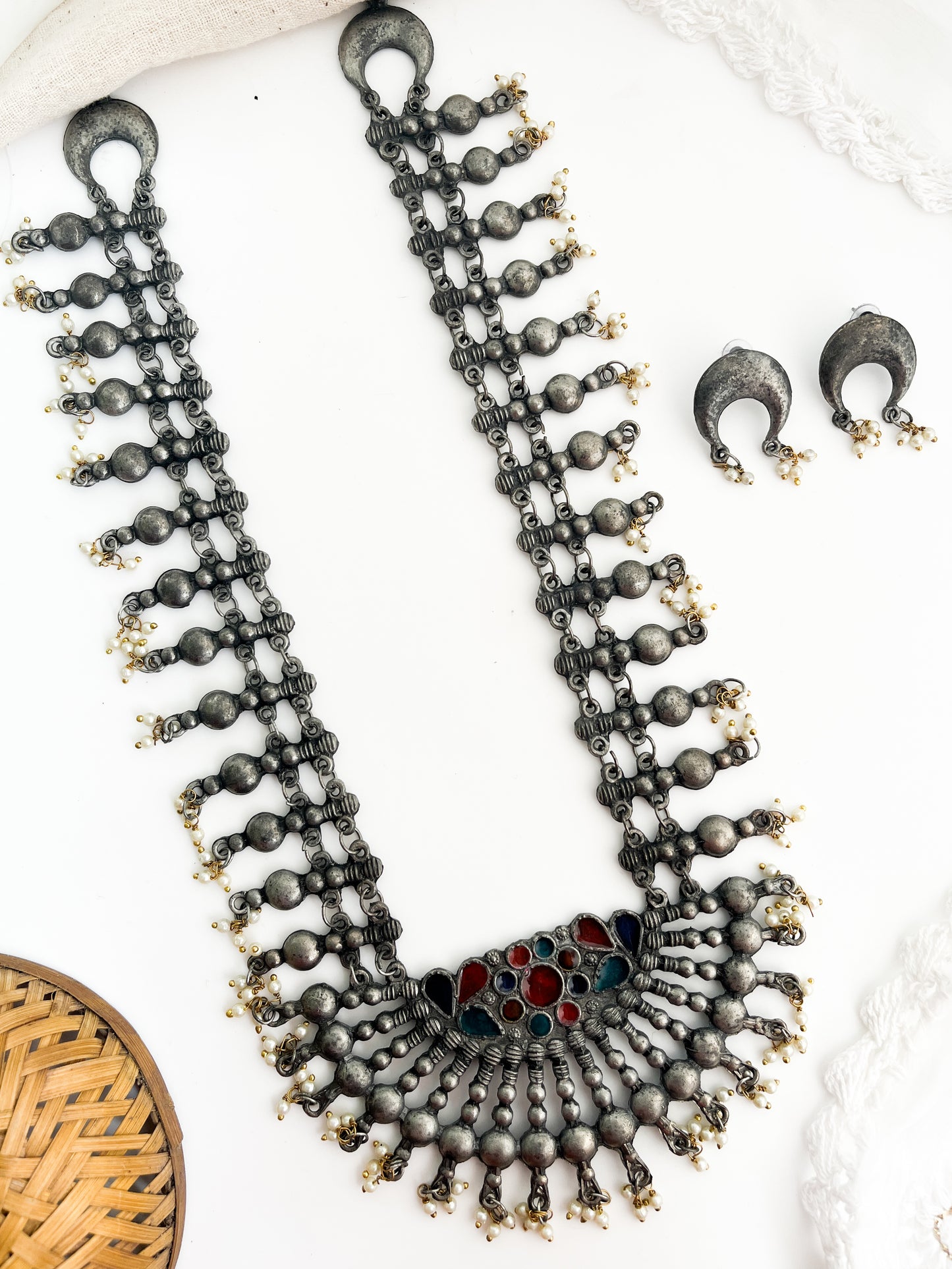 Hoor - Black Polish Silver Oxidised Afghani Heavy Tribal Neck Piece