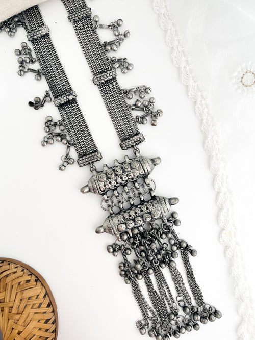Hoor - Black Polish Silver Oxidised Heavy Tribal Neck Piece