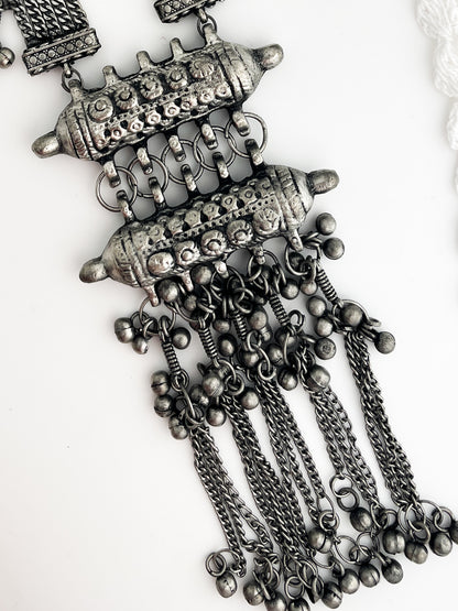 Hoor - Black Polish Silver Oxidised Heavy Tribal Neck Piece