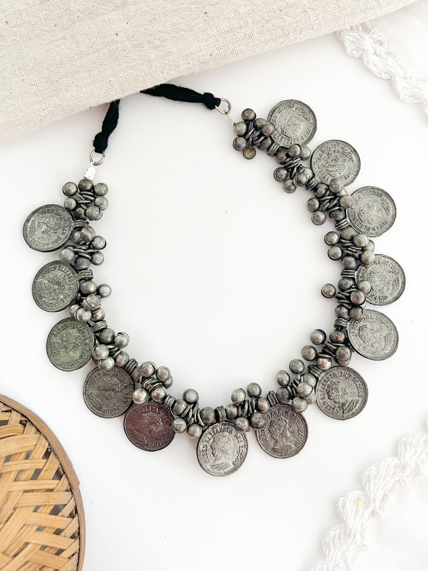 Hoor-Black Polish Tribal Coin Long-Short Neckpiece