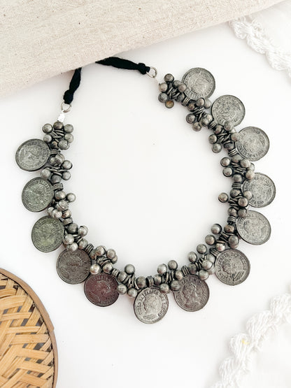 Hoor-Black Polish Tribal Coin Long-Short Neckpiece