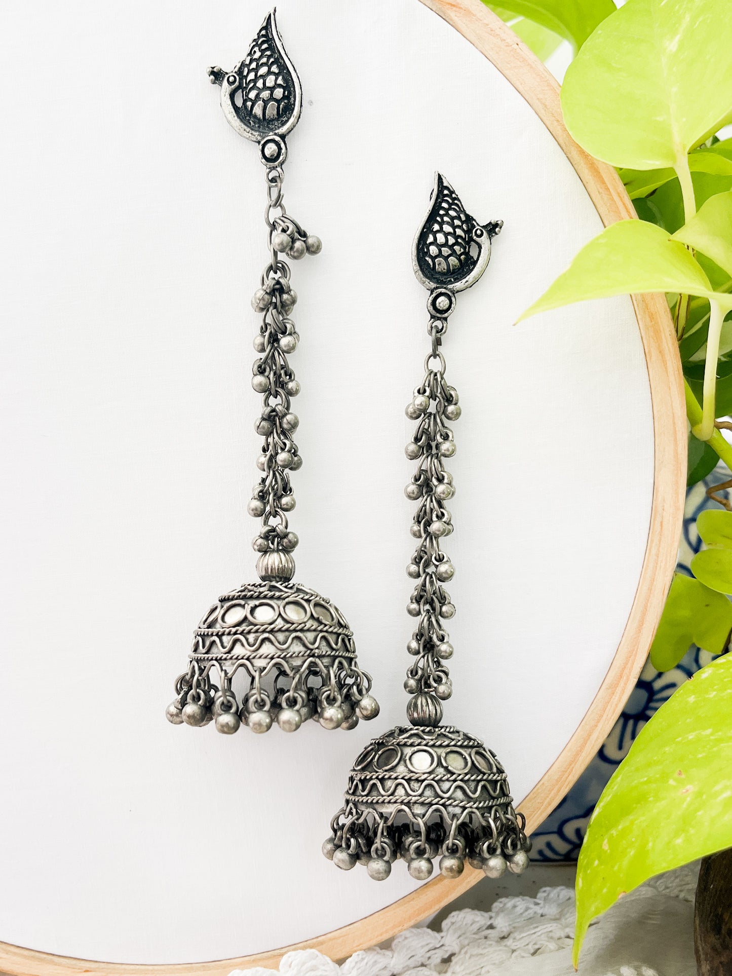 Hoor- Silver Oxidised Black Polish Ghungru Kashmiri Jhumkas