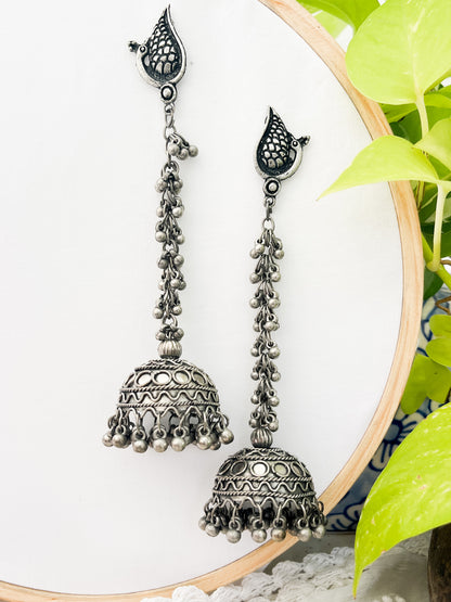 Hoor- Silver Oxidised Black Polish Ghungru Kashmiri Jhumkas