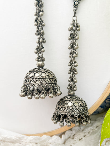 Hoor- Silver Oxidised Black Polish Ghungru Kashmiri Jhumkas
