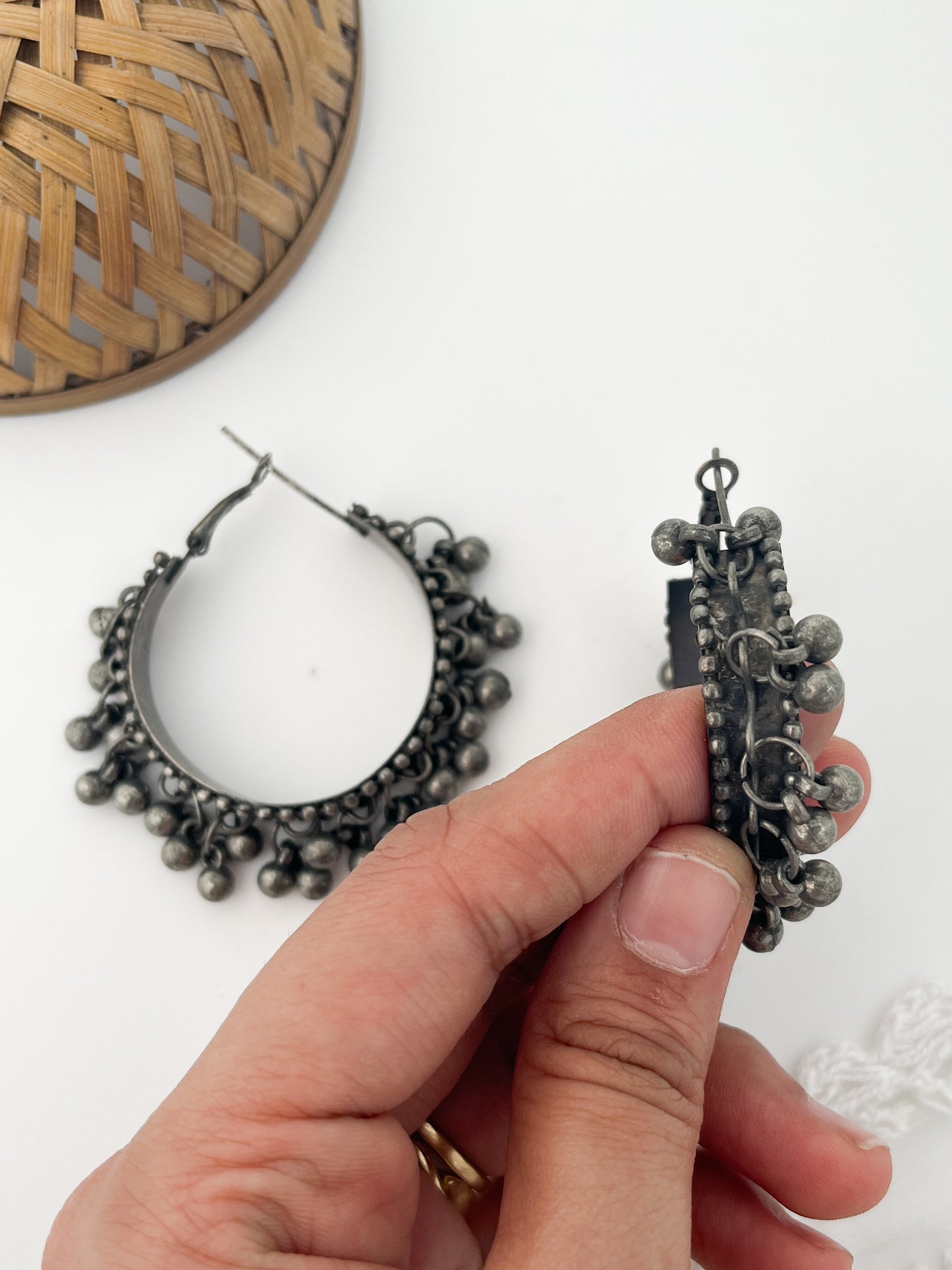 Hoor- Silver Oxidised Black Polish Gungroo Ring Hoops
