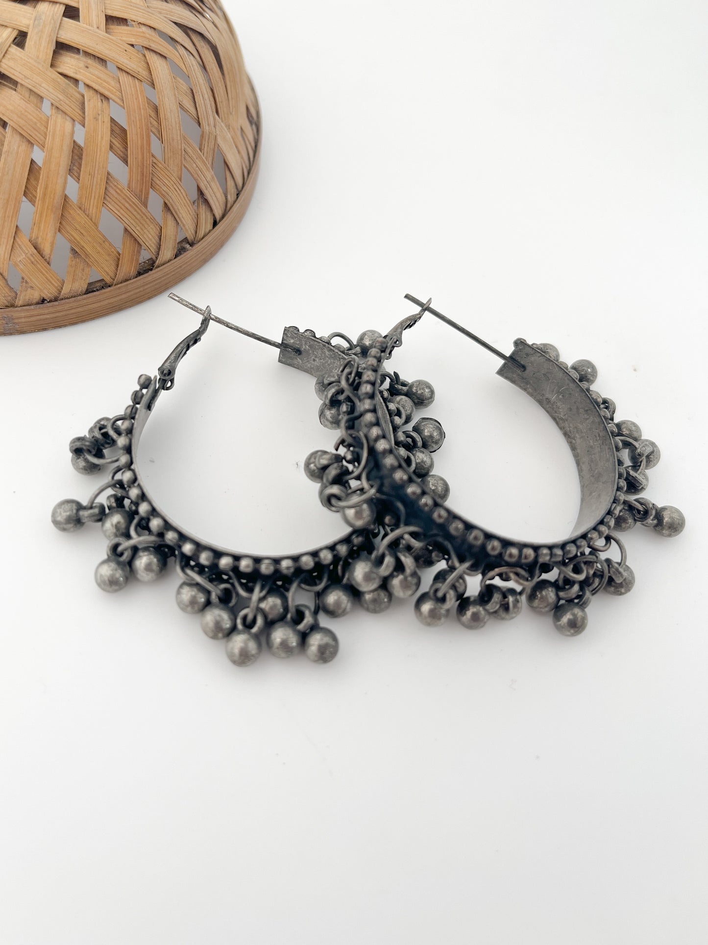 Hoor- Silver Oxidised Black Polish Gungroo Ring Hoops