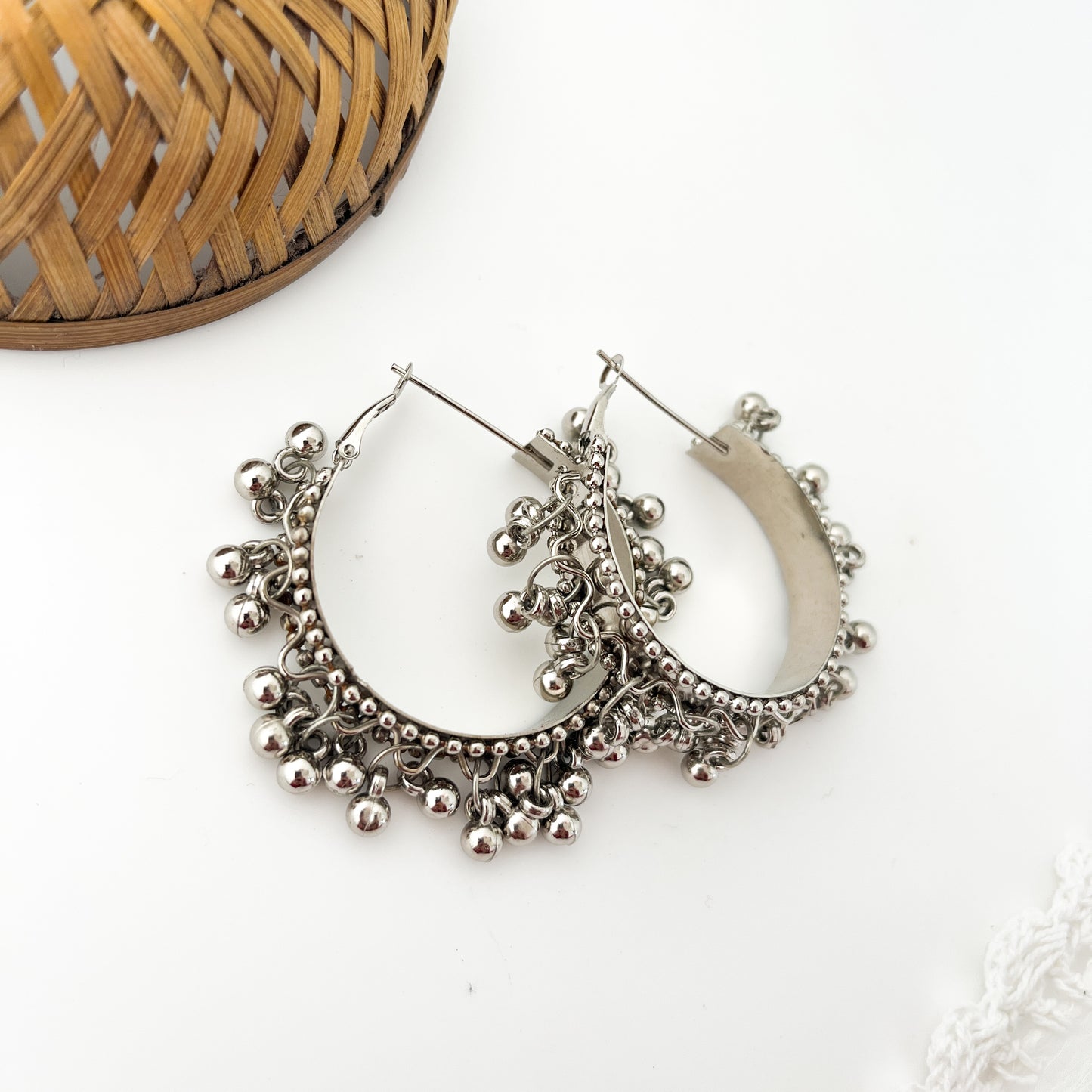 Hoor- Silver Oxidised Gungroo Ring Hoops