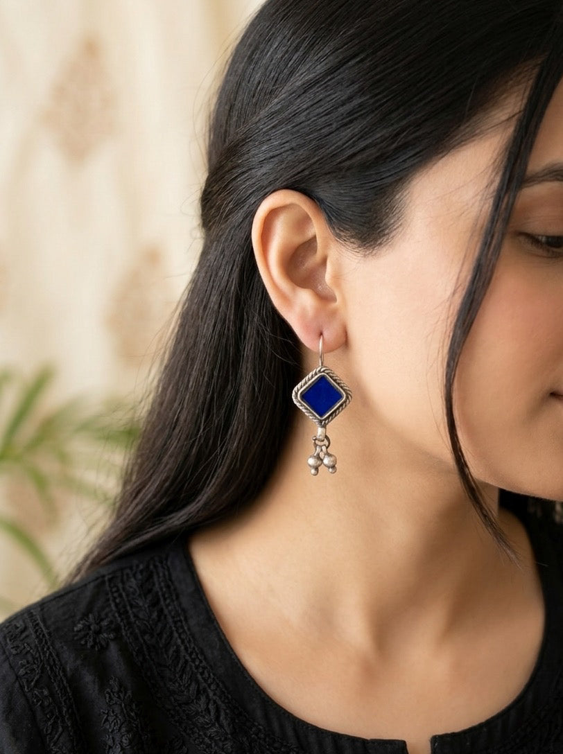 SAWANI - Brass Afghani Glass Earrings Blue