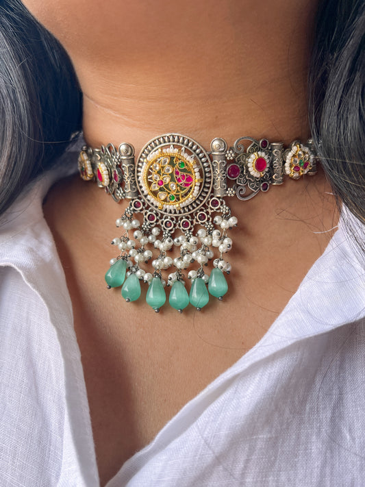 SURABHI - German Silver Chocker With Kundan Work
