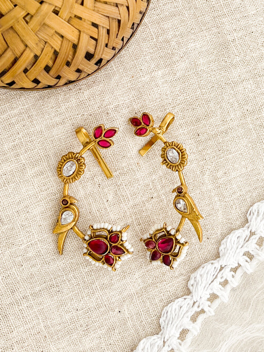 TARABAI - Golden With Pink Mix Metal Earcuff