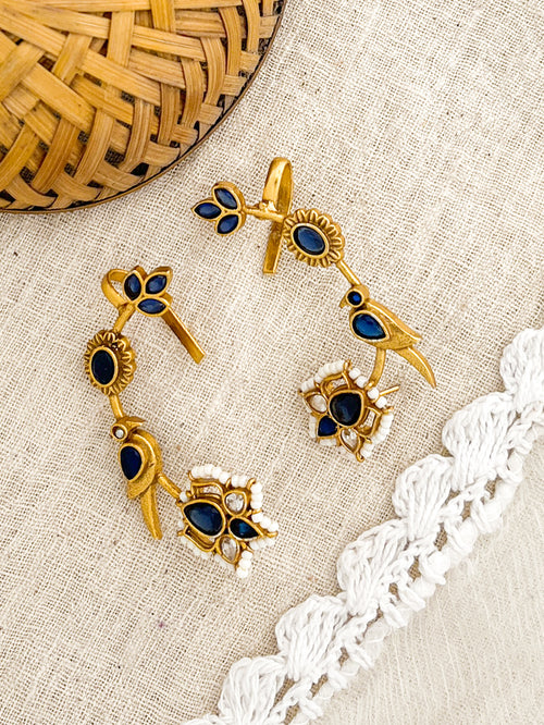 TARABAI-Golden With Royal Blue Mix Metal Earcuff