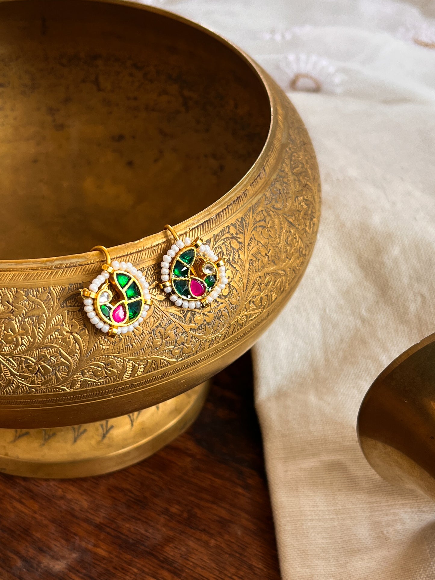 URJA - Kundan Work Gold Bugdi Green