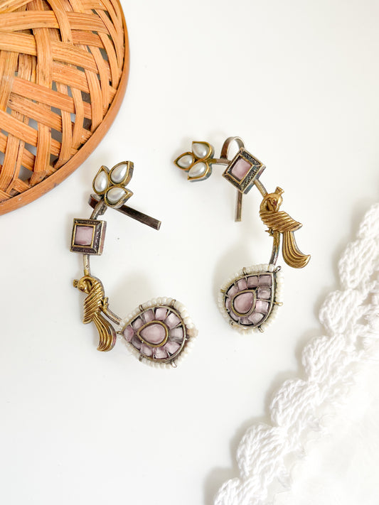TARABAI-Golden With Baby Pink Mix Metal Earcuff