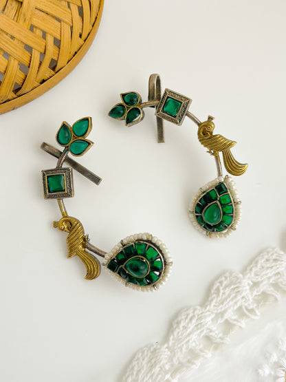 TARABAI-Golden With Green Mix Metal  Earcuff