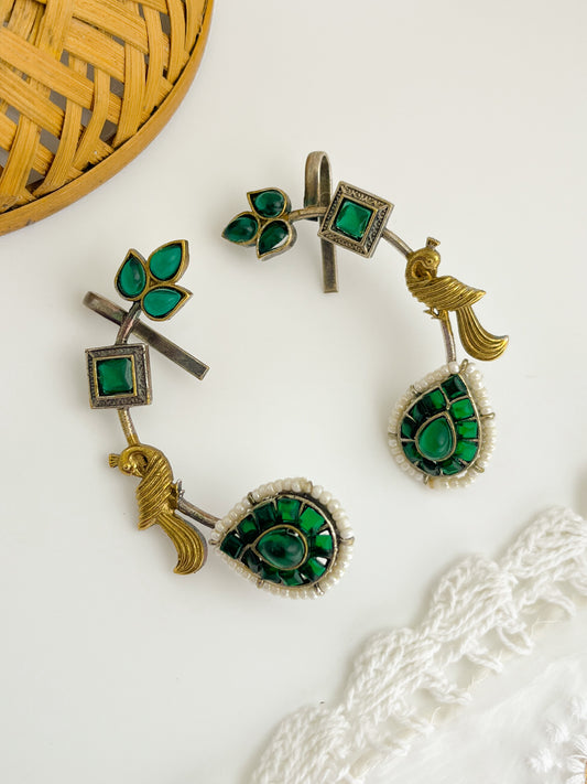 TARABAI-Golden With Green Mix Metal  Earcuff
