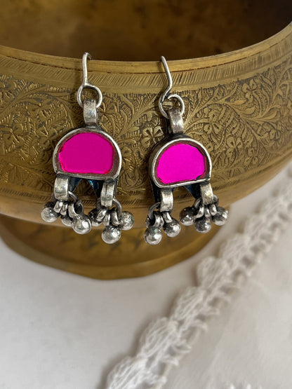 MAHI -- Brass With Silver Plating Pink Glass Afghan Jewellery