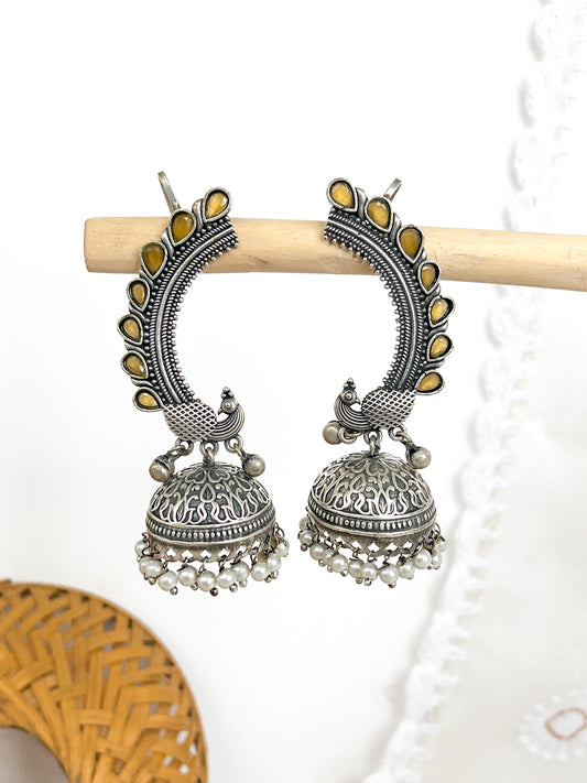 MRIDHINI-Silver with Yellow Mix Metal Earcuff