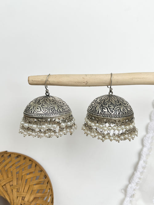DHRITI-Silver Mix Metal Jhumkas