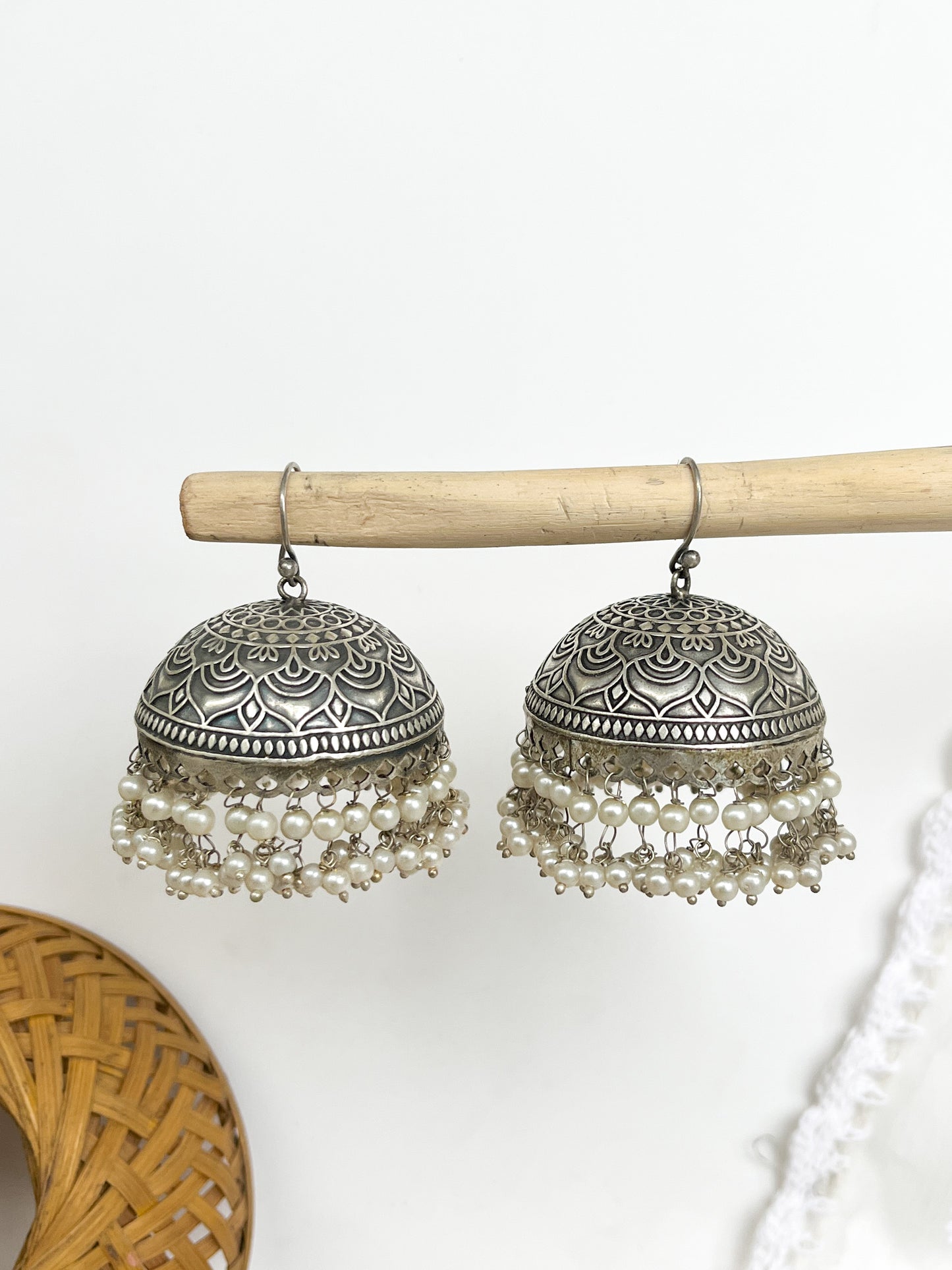 AHALYA-Silver Mix Metal Jhumkas