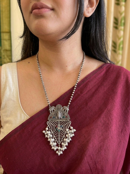 Nitya - Silver Oxidized Long Neckpiece