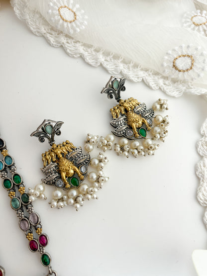 NAINA -Silver With Multicolor Mix Metal Necklace Set