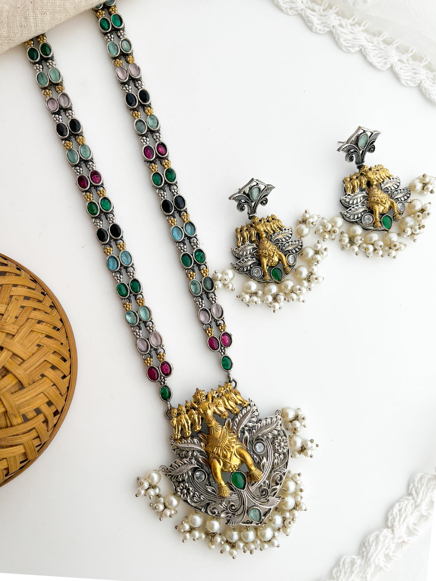 NAINA -Silver With Multicolor Mix Metal Necklace Set