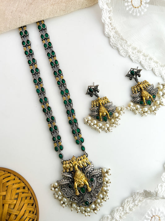 NAINA -Silver With Green Mix Metal Necklace Set