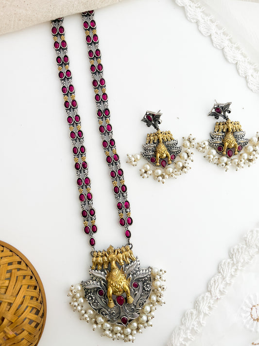 NAINA -Silver With Pink Mix Metal Necklace Set