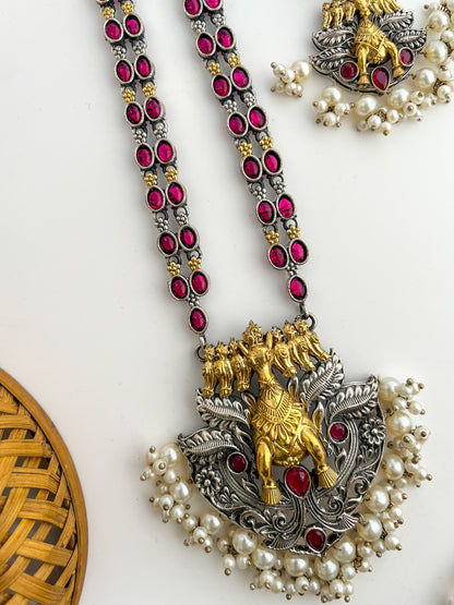 NAINA -Silver With Pink Mix Metal Necklace Set