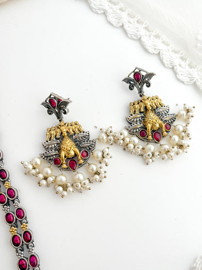 NAINA -Silver With Pink Mix Metal Necklace Set
