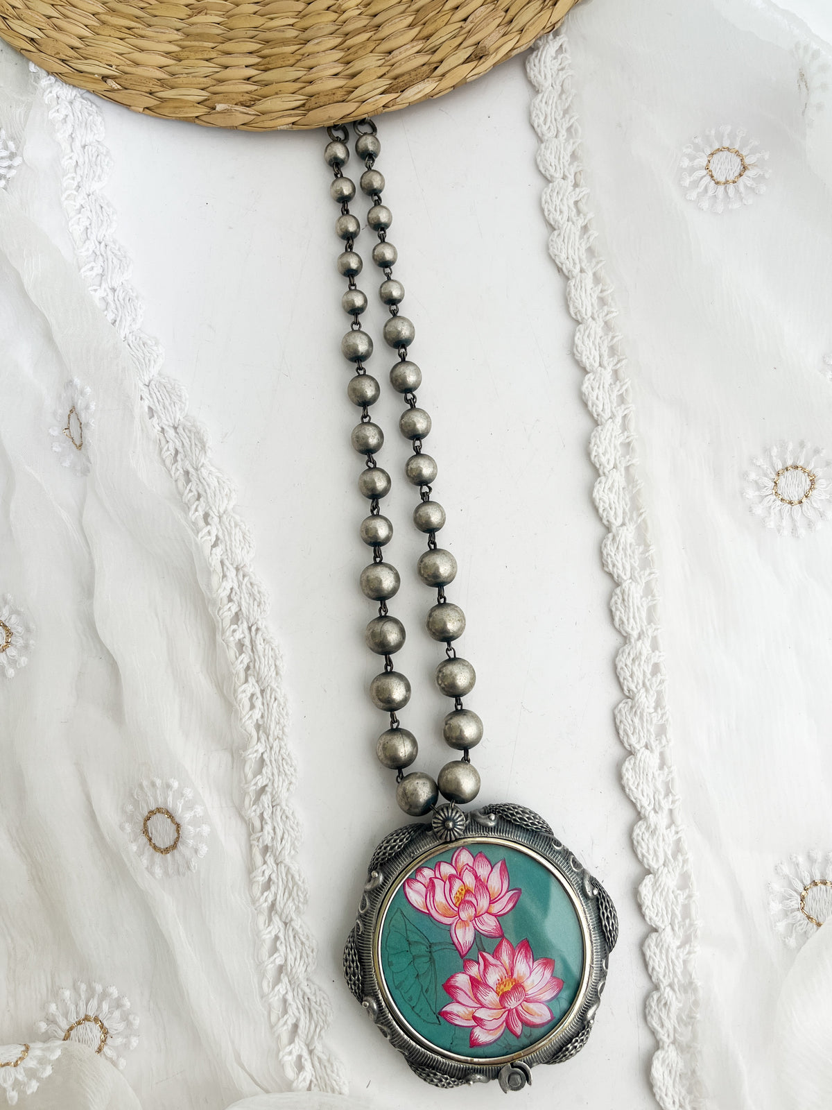 ANAMIKA- Brass With Silver Plating Bangle Locket Lotus