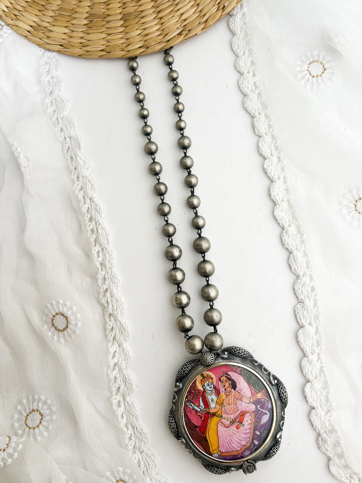 ANAMIKA- Brass With Silver Plating Bangle Locket Radha Krishna