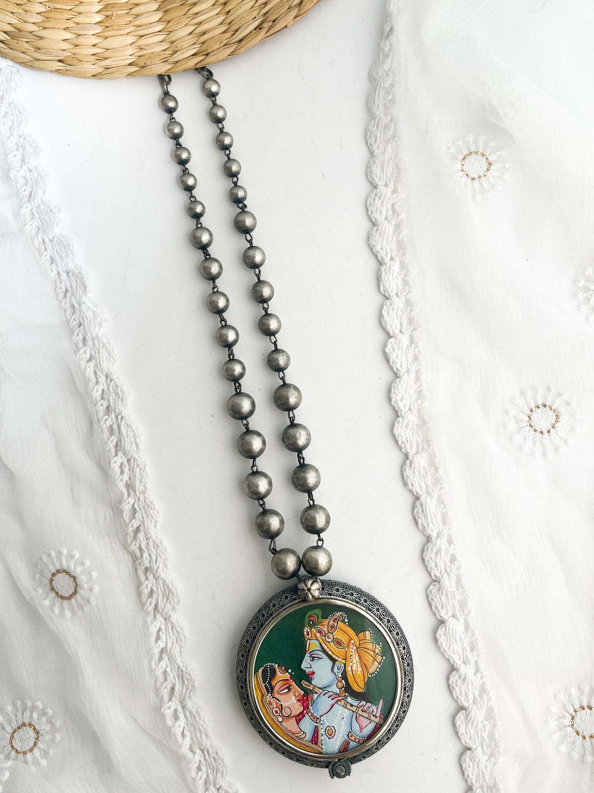 ANAMIKA - Brass With Silver Plating Bangle Locket Krishna Leela