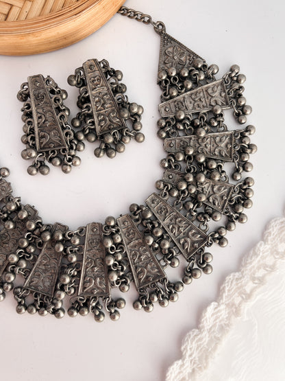 MERAKI - Black Polish Ghungroo Necklace With Earrings