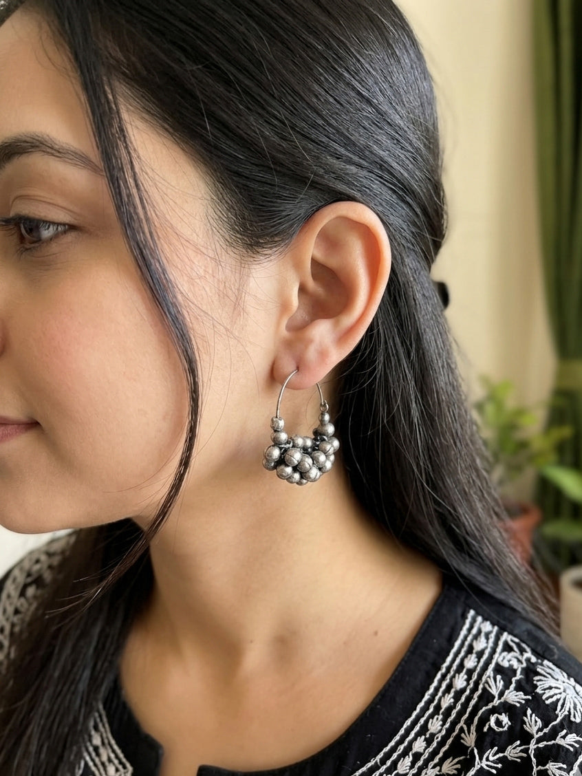 Hoor- Silver Oxidised Black Polish Gungroo Hoops