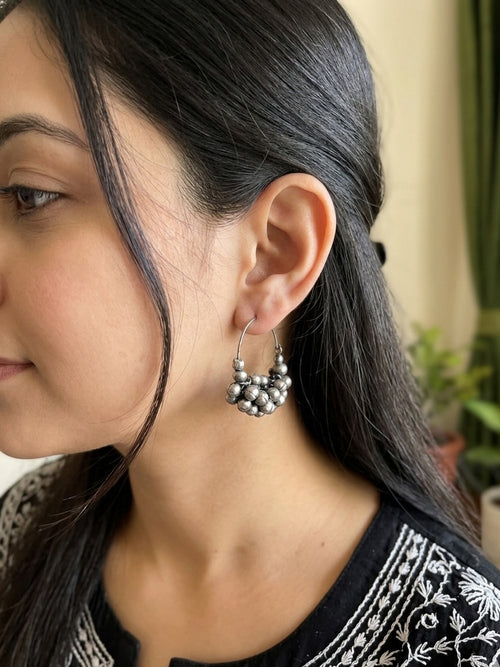 Hoor- Silver Oxidised Black Polish Gungroo Hoops
