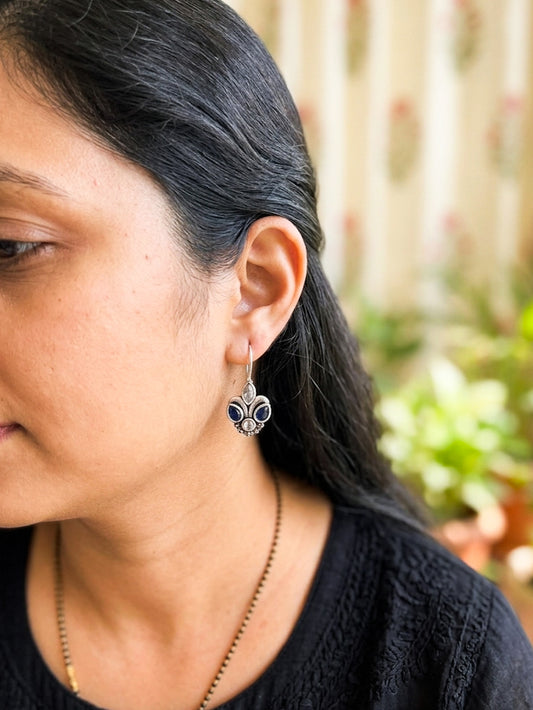 PIHU- German Silver Magenta Blue Stone Earrings